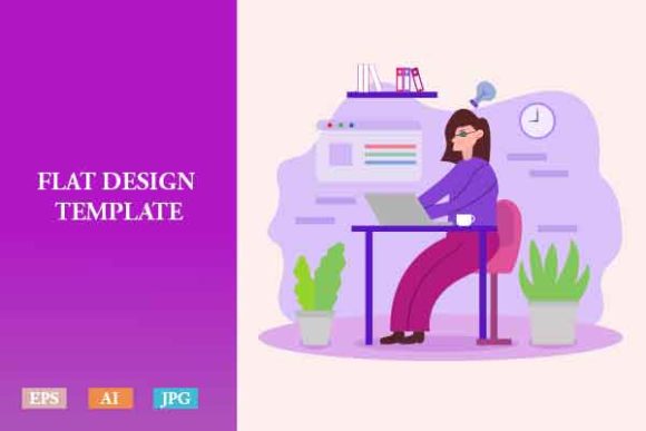 Download Flat Illustration Freelancer Woman V2 - Freelancer Collection