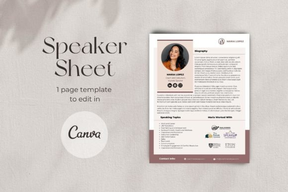 Download Speaker Sheet Template | Canva Press Kit - Press kit Collection