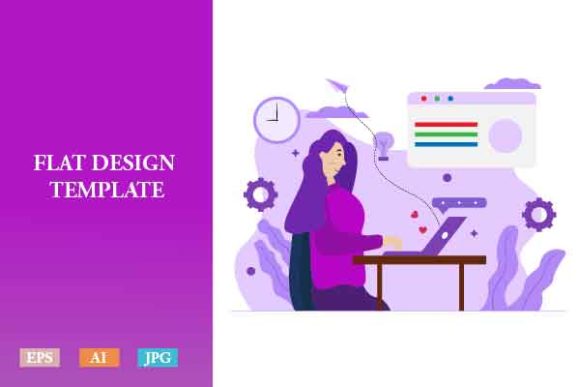 Download Flat Illustration Freelancer Woman V1 - Freelancer Collection