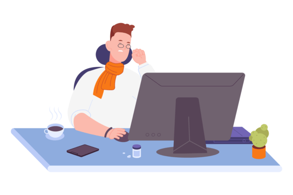 Download Sneezing Freelancer Working at Computer. - Freelancer Collection